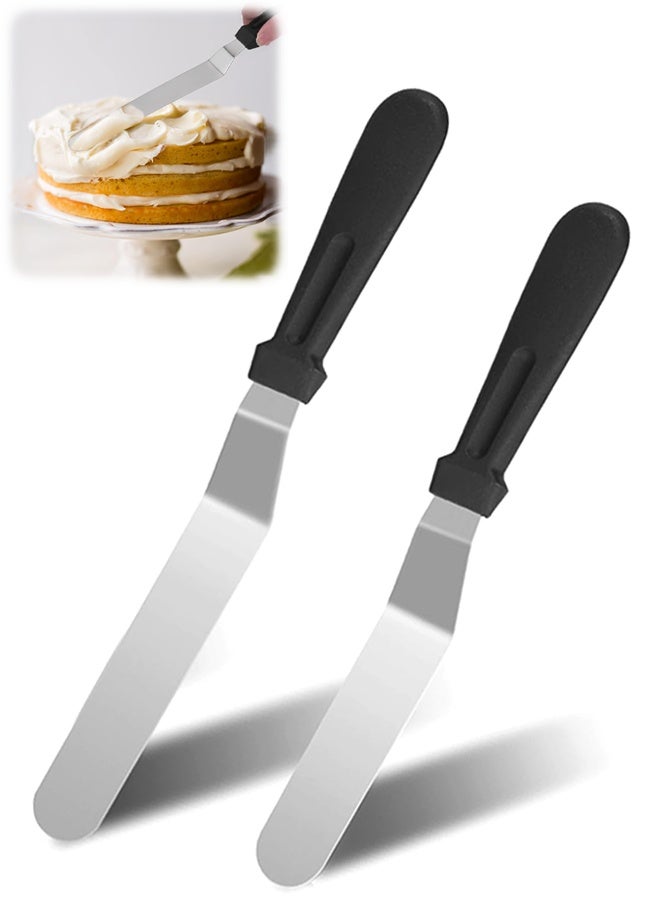2 PCS Icing Spatulas, Offset Spatula, Stainless Steel Cake Decorating Spatulas Set 6/8 inch Professional Angled Cake Spatula Plastic Frosting Handle for Home, Kitchen or Bakery - Image 1